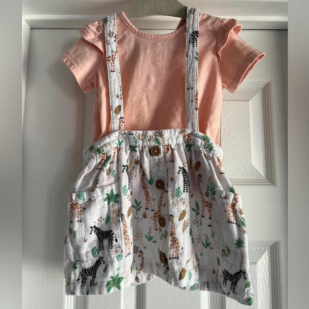 Wonder Nation Baby Toddler Jumper Pinafore Animal Zebra/Giraffe Dress 24m Set